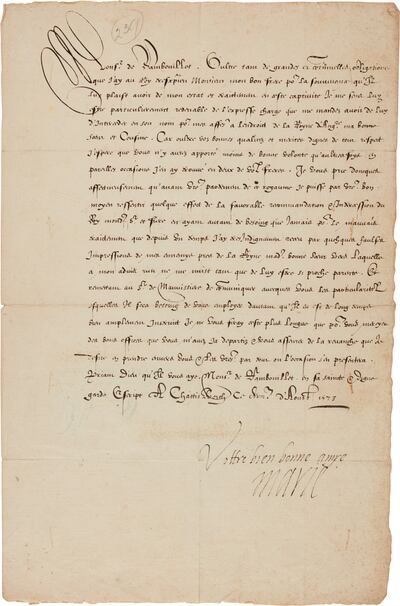 The sale also includes a signed 1579 letter from Henry VIII's eldest daughter, Mary Queen of Scots to Marquis de Rambouillet, valued at £24,000-£35,000. Asides from thanking de Rambouillet for his services, she complains of the lies her enemies have spread and reflects on her confinement