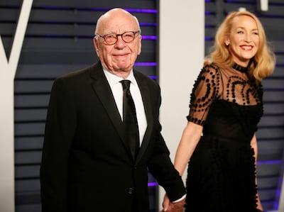Rupert Murdoch and Jerry Hall in 2019. Reuters