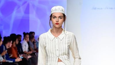A model walks the runway at the Fatema Fardan show. Pascal Le Segretain / Getty Images for Fashion Forward