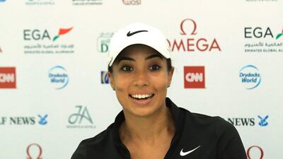 Cheyenne Woods speaks to media at a press conference ahead of this weekend's Omega Dubai Ladies Masters on the Majlis Course at the Emirates Golf Club on December 6, 2016 in Dubai. David Cannon / Getty Images