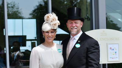 Zara Tindall, wearing a black and white polka dot dress with with a bespoke Juliette Botterill Millinery headpiece, and Mike Tindall attend Royal Ascot on June 15, 2021 in Ascot, England. Getty Images