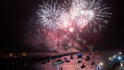 Fireworks go off as France's Charlie Dalin arrives in Les Sables-d'Olonne, western France after crossing the finish line of the 2020/2021 edition of the Vendee Globe round-the-world monohull solo sailing race. AFP