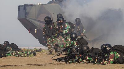 A joint military exercise in Situbondo, East Java, Indonesia, in 2023. Indonesian troops may form part of a security force in Gaza. Getty Images