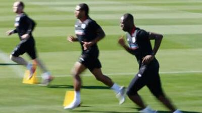 England's Ledley King during a rare training session with the rest of the squad yesterday.