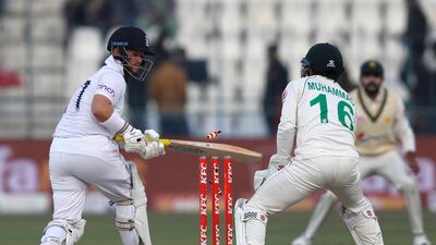 England's Ben Duckett is bowled by Abrar Ahmed. Reuters