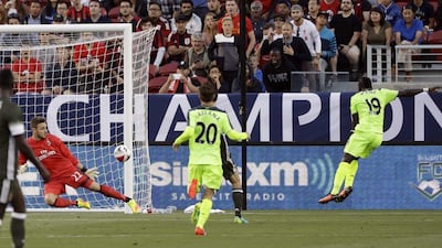 AC Milan goalkeeper Gabriel, left, stops a shot on goal from Liverpool’s Sadio Mane (19) during the first half of an International Champions Cup match Saturday, July 30, 2016, in Santa Clara, California. Marcio Jose Sanchez / AP Photo