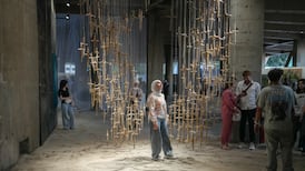 Visitors view artworks during Art Week Syria in Damascus, Syria, 14 sept 2026. The event brings together works by 47 Syrian artists as part of a week-long programme of exhibitions and cultural events.