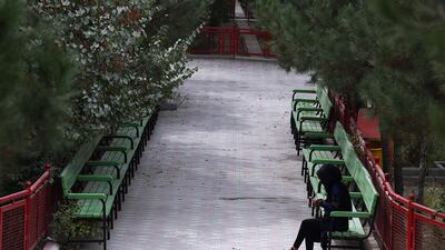 A visitor uses her phone while sitting in a bench at the Women's Garden, in Kabul. AFP