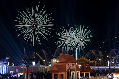 Sheikh Zayed Heritage Festival drone and fireworks New Year’s Eve display held at Al Wathba, Abu Dhabi. Victor Besa / The National