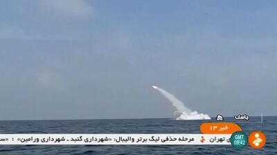 An Iranian cruise missile fires into the air from a submarine during a test at Strait of Hormuz. Image via IRINN