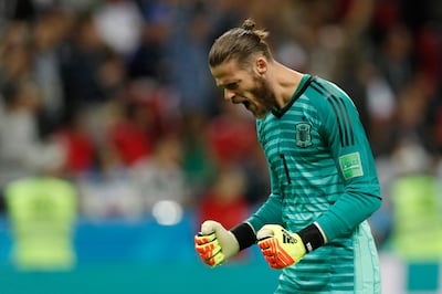 De Gea celebrates Spain's 1-0 lead during their 2018 World Cup game against Iran. EPA