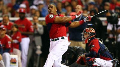 American League All-Star Yoenis Cespedes of the Oakland A's bats during the Gillette Home Run Derby at Target Field on July 14, 2014 in Minneapolis, Minnesota. Elsa/Getty Images