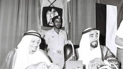 Sheikh Zayed attends a FNC meeting. The Year of Zayed will highlight his local, regional and international achievements.
