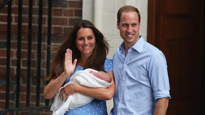 Catherine and Prince William with newborn Prince George, at St Mary's Hospital in London in July 2013