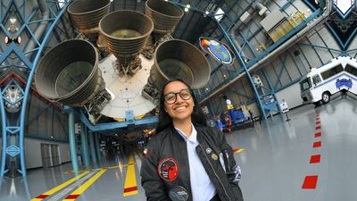 Alia Al Mansoori at the Apollo/Saturn V Center during her visit to the Kennedy Space Center on August 11, 2017 in Florida. Scott A Miller for The National