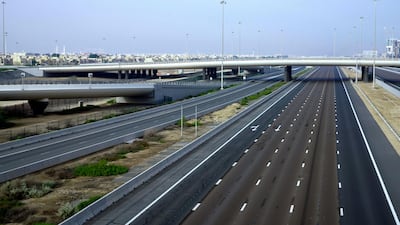 The nearly empty E10 Abu Dhabi-Dubai road on the first day of the UAE cleaning campaign.