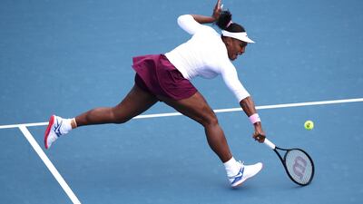 Serena Williams plays a backhand during her first round match against Camila Giorgi on Day Two of the 2020 Auckland Classic. Getty Images