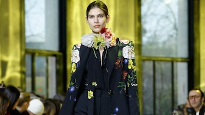 There was plenty of floral decoration in the Lebanese designer's showcase. EPA