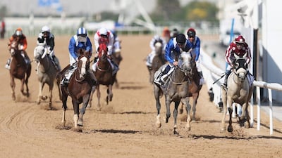 Dane O'Neill (2ndR) rides Af Mathmoon to victory in the Dubai Kahayla Classic Empowered By IPIC as part of the Dubai World Cup at Meydan Racecourse on March 26, 2016 in Dubai, United Arab Emirates. (Photo by Warren Little/Getty Images)