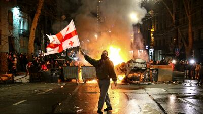 Protesters in Tbilisi, Georgia. AP