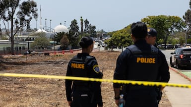 Police at the Islamic Centre of San Diego, in California, after the shootings on May 18. AFP