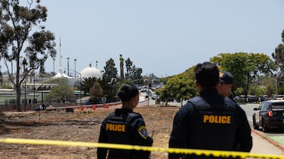 Police at the Islamic Centre of San Diego, in California, after the shootings on May 18. AFP