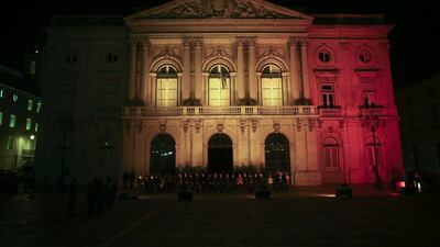 The City Hall of Lisbon is illuminated in Belgian national colours in Lisbon, Portugal 22 March 2016. At least 34 people have died and 200 have been wounded in the attacks at Brussels Zaventem airport and Maelbeek metro station. EPA/ANTONIO COTRIM