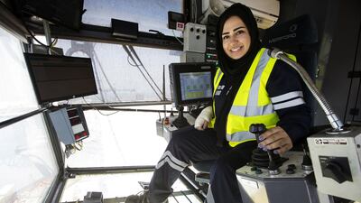 Emirati Leila Al Bashr is delighted to be working as a crane operator at Khalifa Port in Abu Dhabi. Christopher Pike / The National
