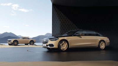 The luxury sedan features a black and sand design.