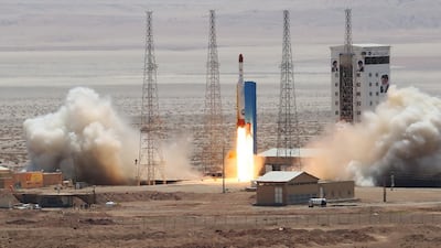 A photo released by the Iranian defence ministry shows the launch of the Simorgh satellite rocket from the Imam Khomeini National Space Centre at an undisclosed location in Iran on July 27, 2017. Iran Defence Ministry handout / EPA