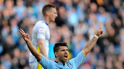 Sergio Aguero celebrates after scoring for Manchester City in the FA Cup game against Leeds United in February, 2013. PA