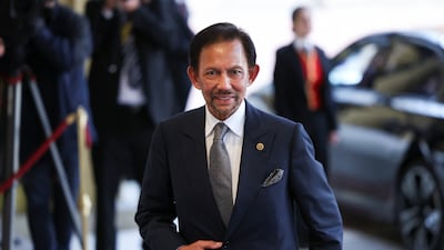 Sultan of Brunei Hassanal Bolkiah arrives at the reception. Reuters