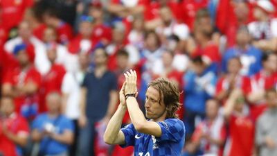 Croatia’s Luka Modric applauds fans as he is substituted against Czech Republic in their Euro 2016 Group D match in Saint-Etienne. Kai Pfaffenbach / Reuters