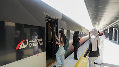 Etihad Rail arrives at the Al Yalayis (Dubai) Station in Dubai. Pawan Singh for The National