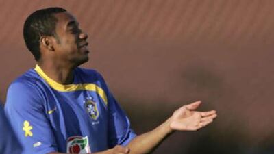 Manchester City's Robinho trains with Brazil on Wednesday in Teresopolis.