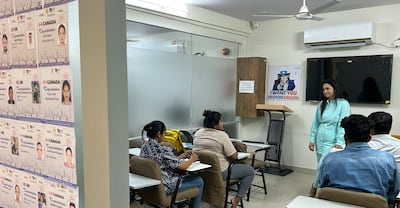 Garima Sharma runs the Foreign Education Club with her husband Varun in Mehsana district, Gujarat. She teaches English language courses required to secure admission to foreign universities. Taniya Dutta / The National