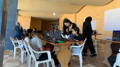 Displaced children take coding and robotics classes at the Hotel Montana, in Marwanieh, southern Lebanon. Jamie Prentis / The National
