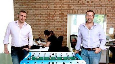 Zaid Jawad ,left, and Ali Sinaei of RoundMenu. The smartphone application features promotions for more than 200 restaurants. Pawan Singh / The National