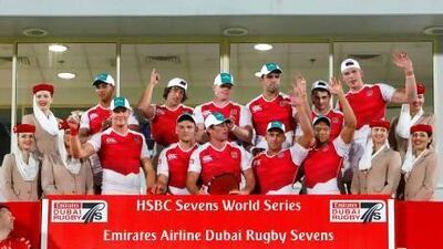 England beat Spain 26-5 to win the Dubai Rugby Sevens Shield. Jake Badger for The National