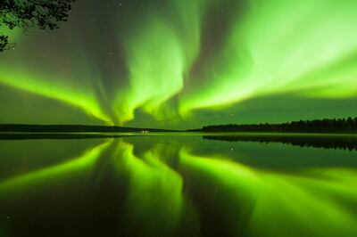 The Northern Lights in Rovaniemi, Lapland, Finland.