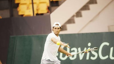 Rafael Nadal of Spain shown during a Davis Cup practice session in Denmark on Monday. Asbjoern Sand / AFP / September 14, 2015