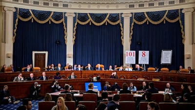 Fiona Hill, former National Security Council Russia expert, centre right, and David Holmes, counselor for political affairs at the U.S. Embassy in Ukraine, centre left, testify during a House Intelligence Committee impeachment inquiry hearing in Washington, DC, US, on Thursday, November 21, 2019. Andrew Harrer/Pool via REUTERS