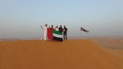 Members of the UAE Adventures Club planted the UAE flag on the Ramlet Jadilah dune in Oman in late February 2017.