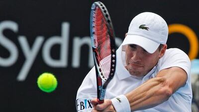 US tennis player John Isner in action at the Sydney Invitational.