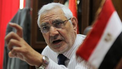 In this photo taken on May 24, 2011 then Egyptian presidential candidate and reformist member of the Muslim Brotherhood, Abdel Moneim Abdel Fotouh, speaks during an interview with AFP at his office at the doctors' syndicate in Cairo. Khaled Desouki / AFP