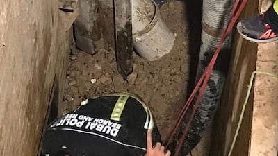 Police rescued a worker who had become trapped in a well. 25 April 2017. Photo Courtesy: Dubai Police