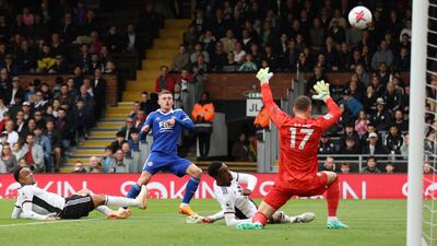 Harvey Barnes scores Leicester's first goal. Reuters