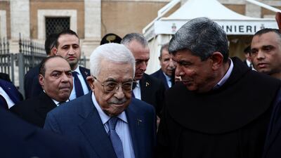 Mr Abbas leaves the Basilica di Santa Maria Maggiore in Rome after visiting the tomb of Pope Francis. Reuters