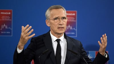 Nato Secretary General Jens Stoltenberg addresses a press conference at the end of an informal meeting of Nato Ministers of Foreign Affairs in Prague. AFP