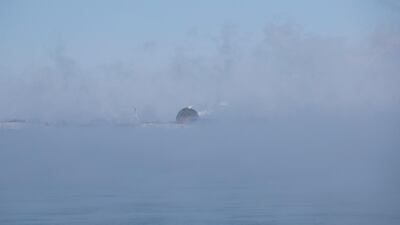 Heavy steam from Lake Michigan covers Adler Planetarium in Chicago. EPA